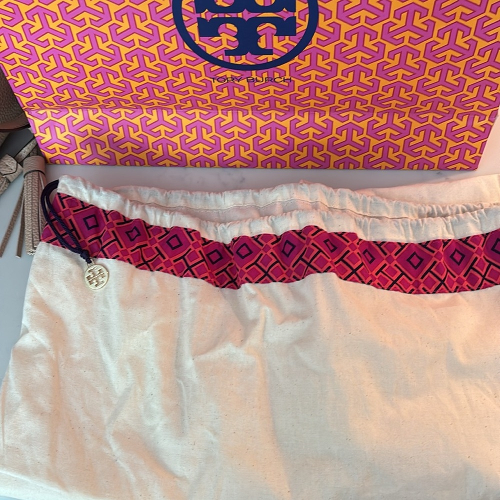 Tory Burch Beige Leather Tote with Tassel - Picture 7 of 8